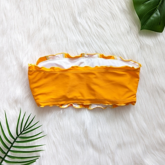 Orange pink & white abstract color block floral strapless bikini top size M L - Picture 4 of 5